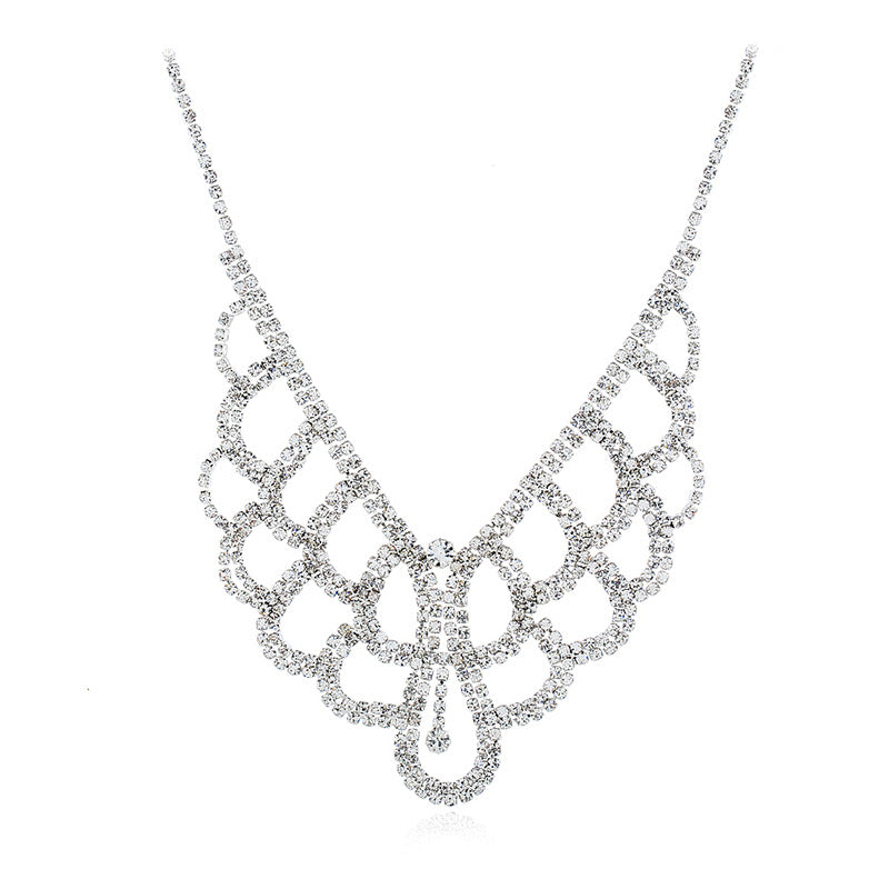 Luxury CZ Diamond Wave Pattern Choker Necklace & Earrings Set