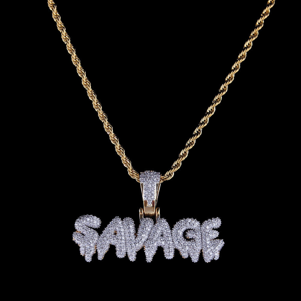 Encrusted SAVAGE Monogram Pendant Necklace