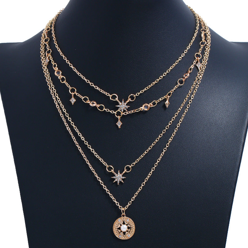 Gold-Tone Spectacle Star Pendant Multi-Chain Necklace