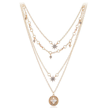 Gold-Tone Spectacle Star Pendant Multi-Chain Necklace