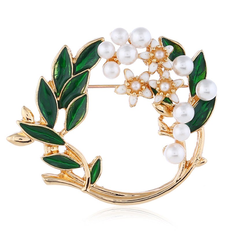 Gold-Tone Dogwood & Berry Wreath Brooch Pin