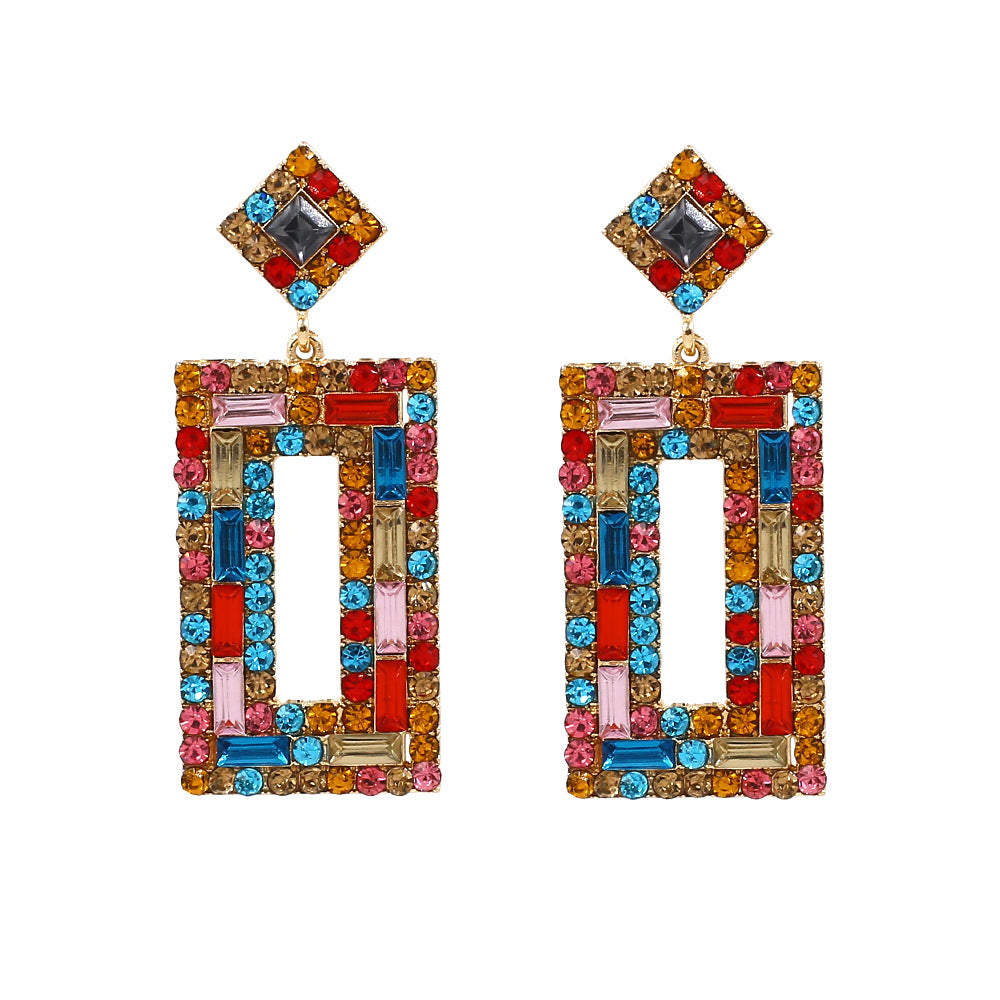 Rhinestone Pavé Geometric Contrast Earrings