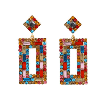 Rhinestone Pavé Geometric Contrast Earrings