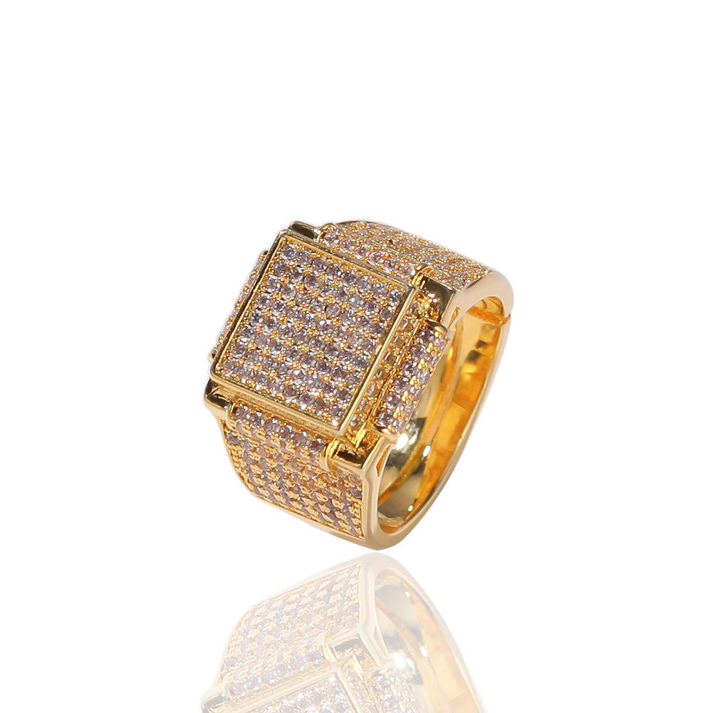 Embellished Geometric Pavé Hip Hop Ring