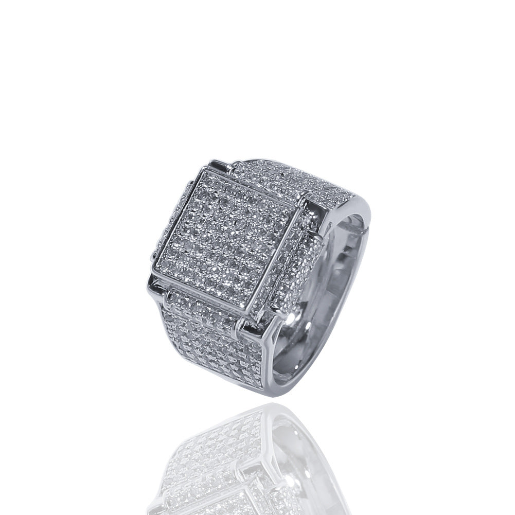 Embellished Geometric Pavé Hip Hop Ring