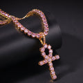 Grapefruit Pink CZ Diamond Egyptian Ankh Necklace