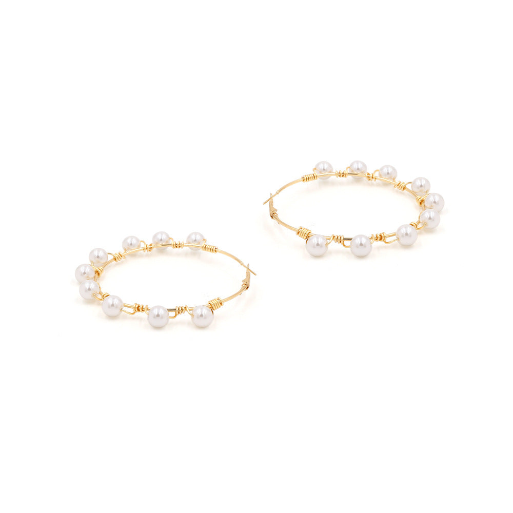 Dotted Pearl Exaggerated Wire Hoop Earrings