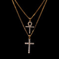 Embellished Ankh & Crucifix Double Necklace