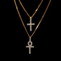 Sparkling Crucifix & Egyptian Ankh Double Chain Necklace