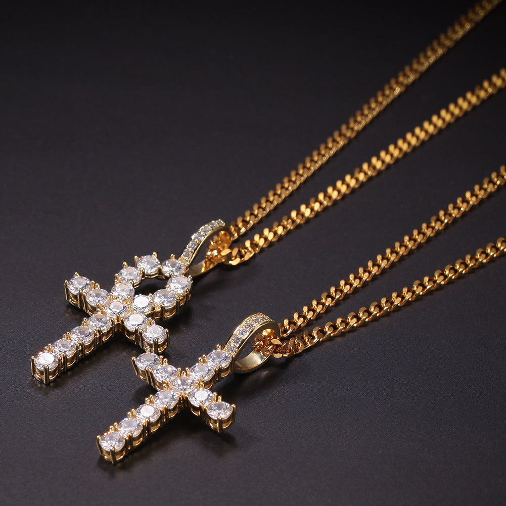 Sparkling Crucifix & Egyptian Ankh Double Chain Necklace