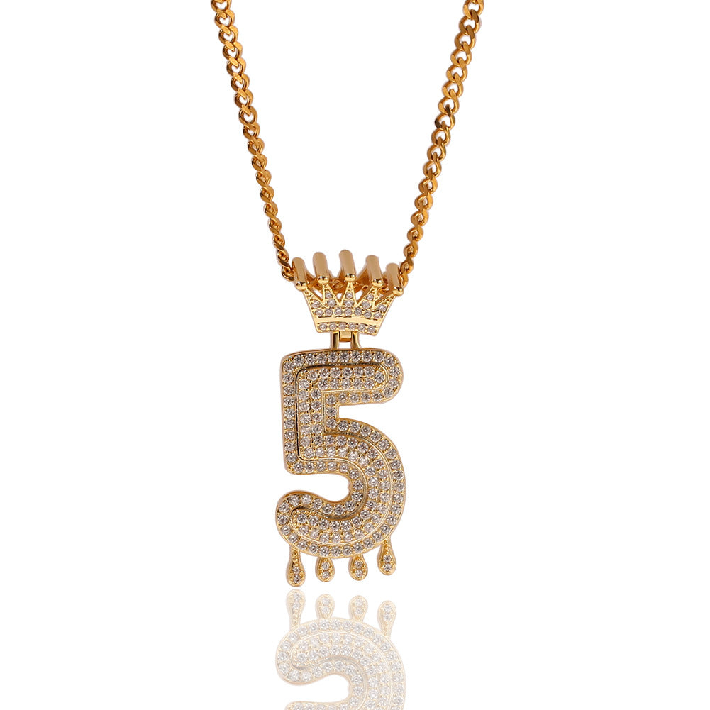 Crowned Number Pendant Necklace