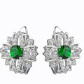 Platinum Tone Emerald Blossom Earrings