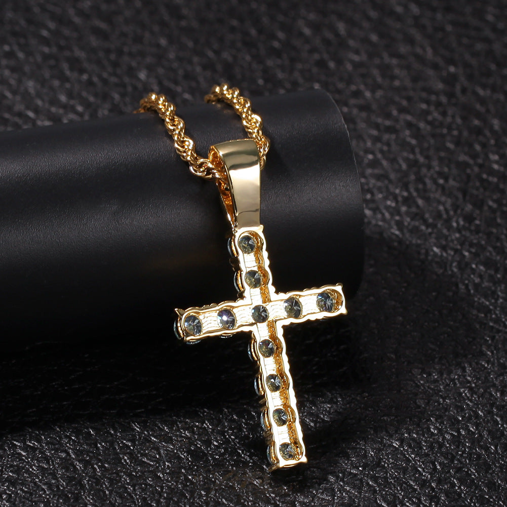 Aquamarine CZ Diamond Crucifix Cross Necklace