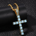 Aquamarine CZ Diamond Crucifix Cross Necklace