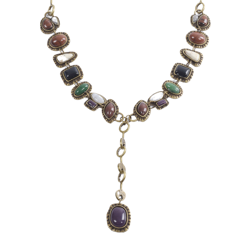 Multi-Chain Inlaid Gem Choker Pendant Necklace