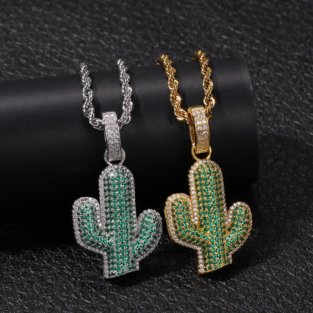 Sparkling Cactus Plant Pendant Necklace