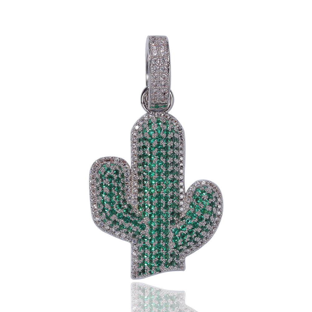 Sparkling Cactus Plant Pendant Necklace