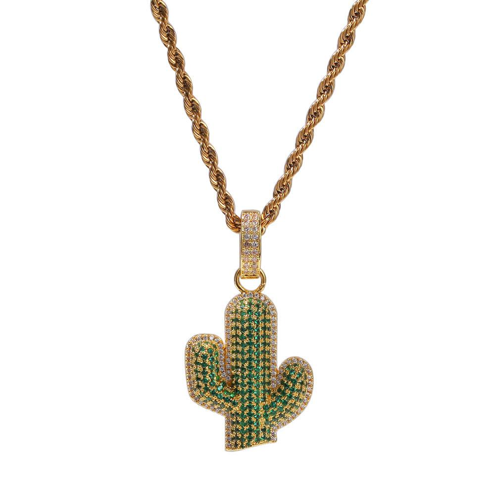 Sparkling Cactus Plant Pendant Necklace