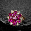 Carmine Glow Plumeria Ring w/ Gold Toned Setting