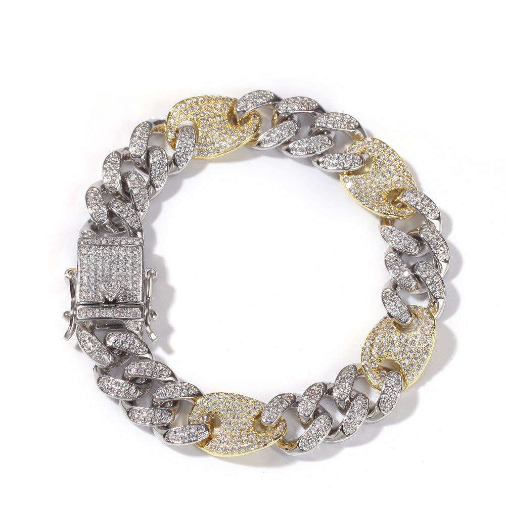 Contrasting CZ Diamond Cuban Chain Bracelet