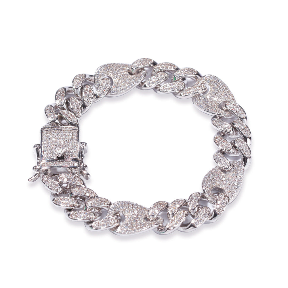 Contrasting CZ Diamond Cuban Chain Bracelet