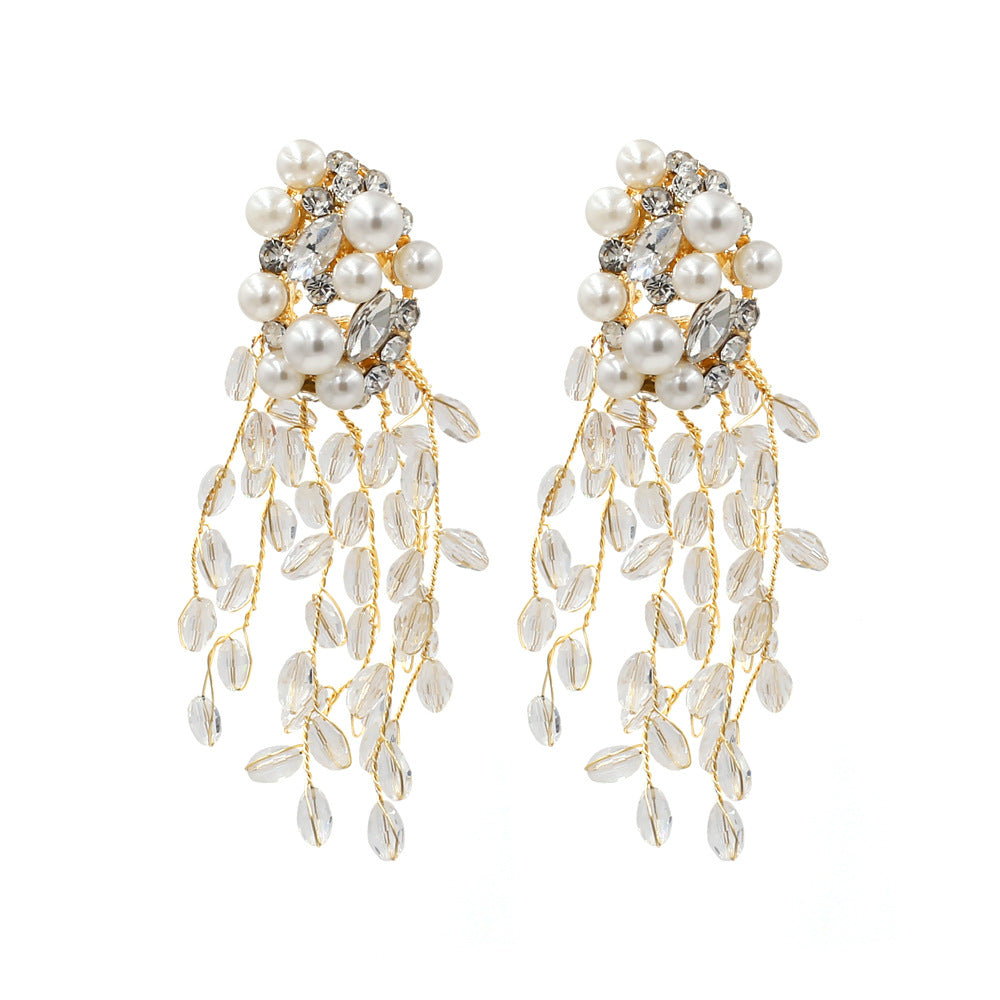 Retro Pearl Overgrowth Tasselled Earrings