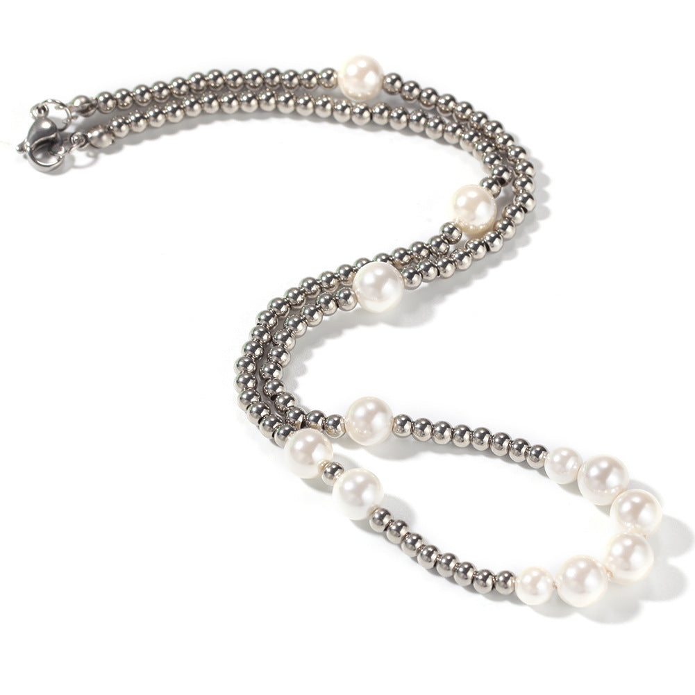 Beaded Pearls Stainless Steel Necklace