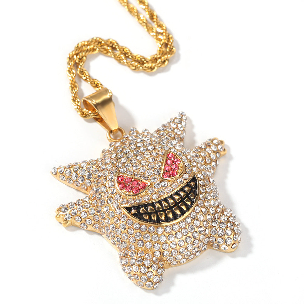 CZ Diamond Encrusted Gengar Pendant Necklace