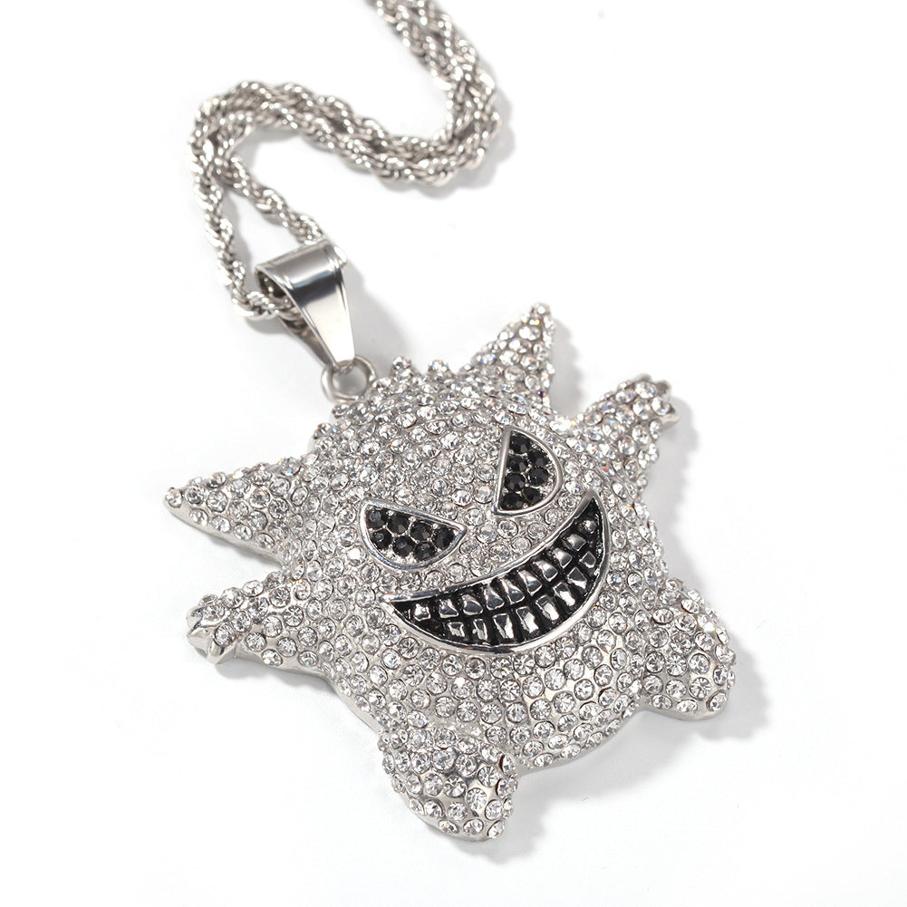 CZ Diamond Encrusted Gengar Pendant Necklace