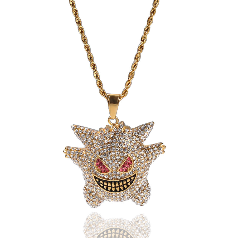 CZ Diamond Encrusted Gengar Pendant Necklace