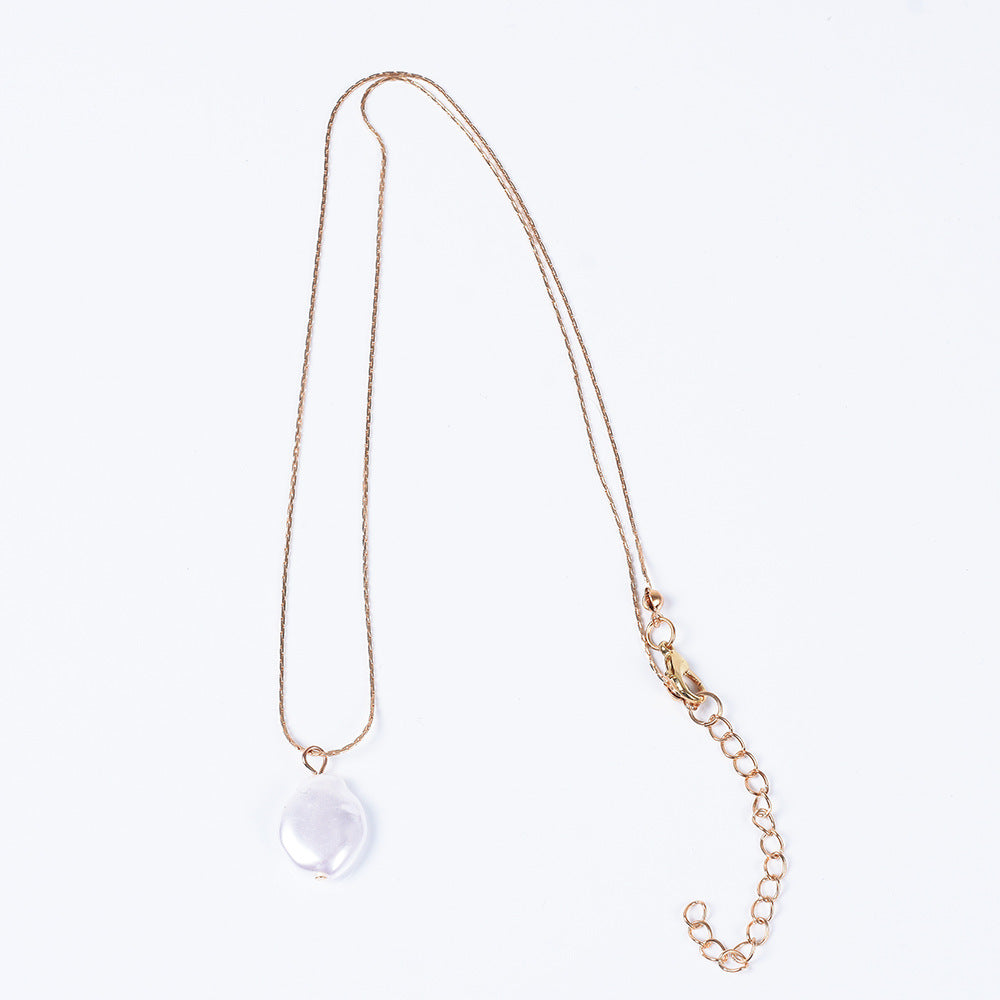 Dual Layered Pearl Necklace w/ Mother of Pearl Pendant