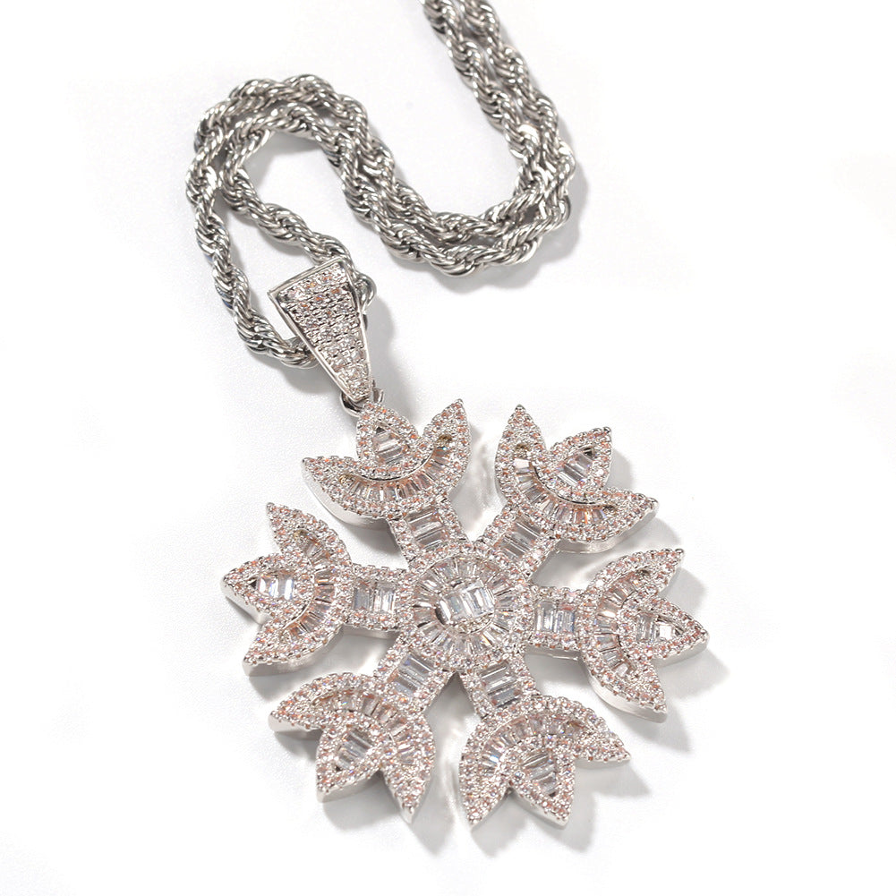 Encrusted Snowflake Pendant Chain Necklace