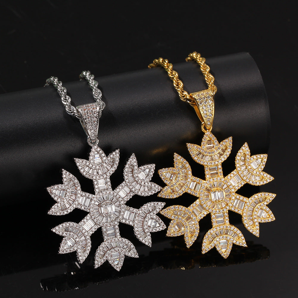 Encrusted Snowflake Pendant Chain Necklace