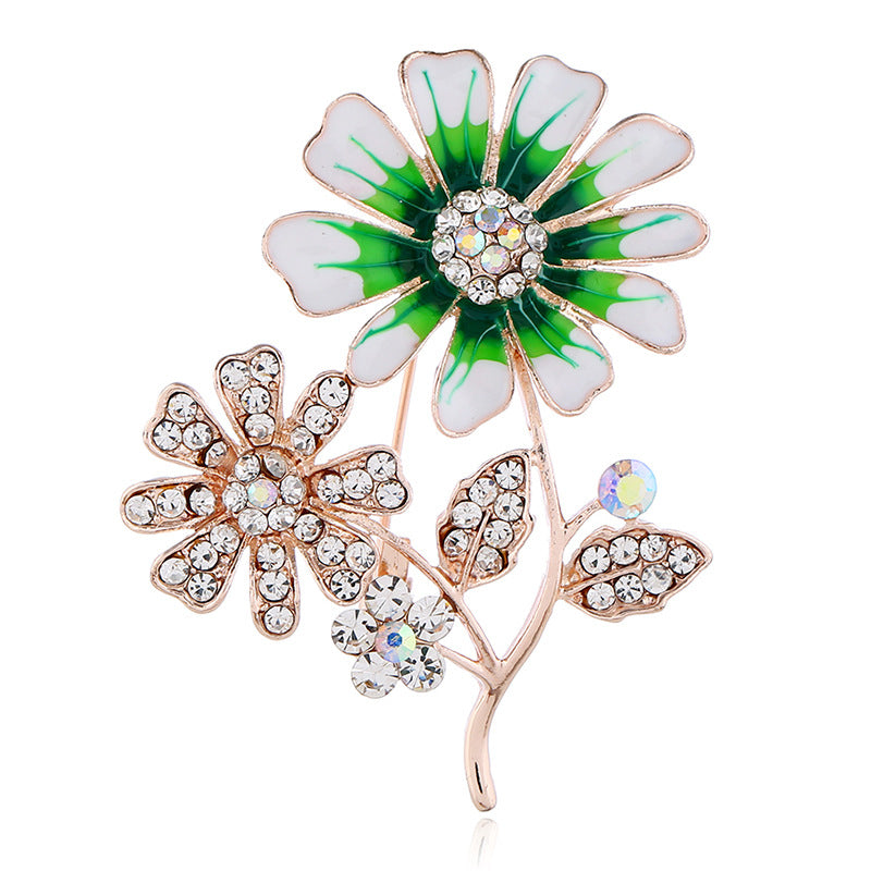 Rhinestone Adorned Gold-Tone Daisy Flower Brooch