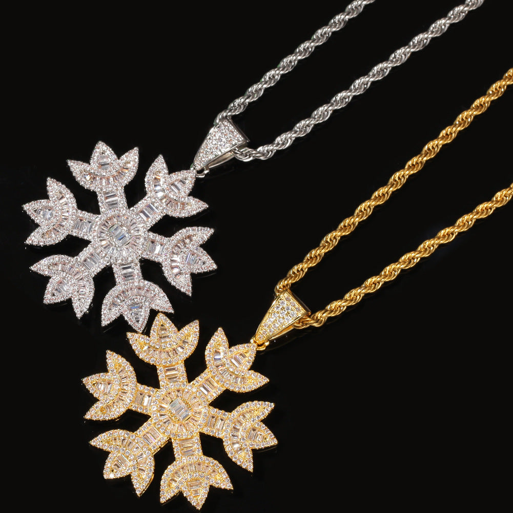 Encrusted Snowflake Pendant Chain Necklace