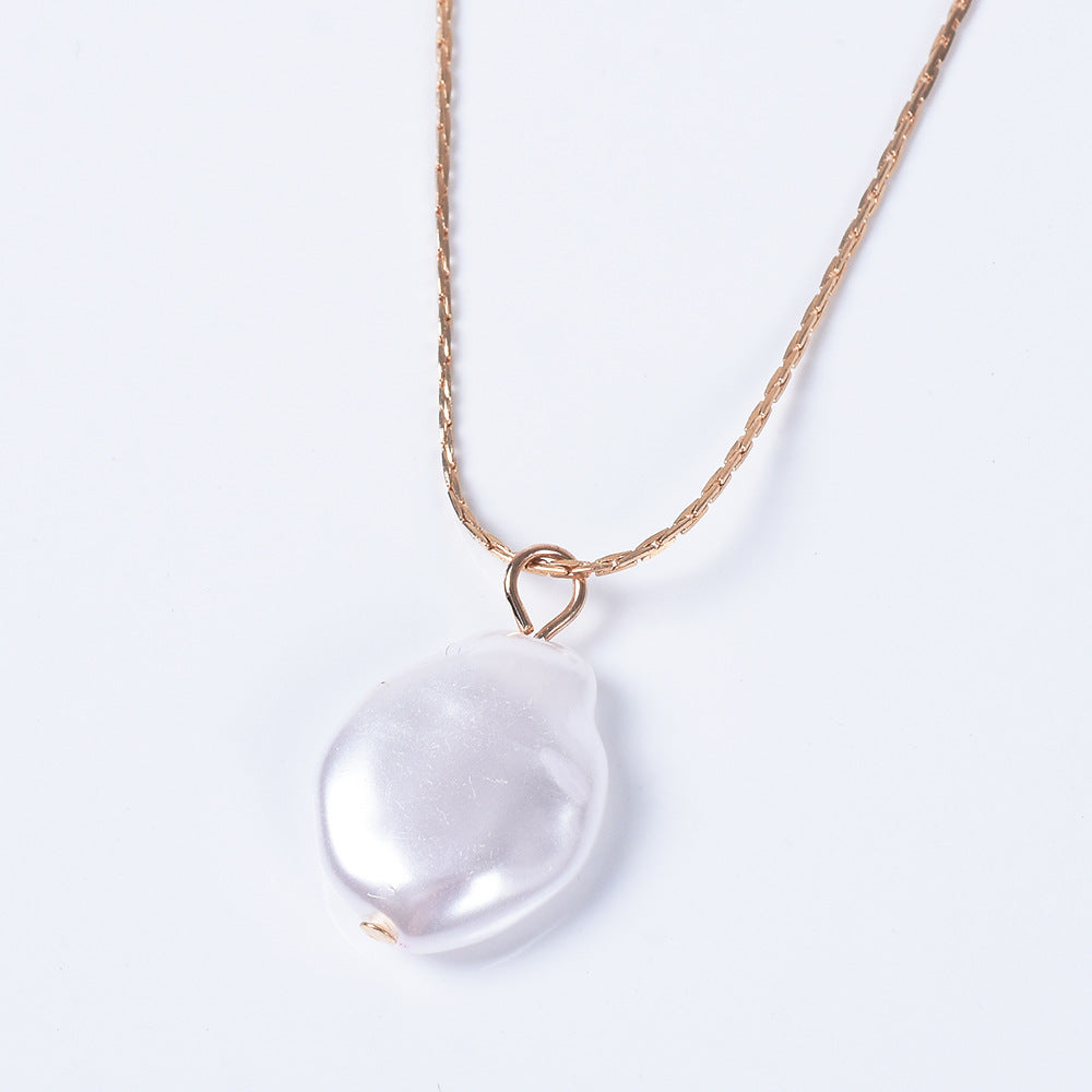 Dual Layered Pearl Necklace w/ Mother of Pearl Pendant