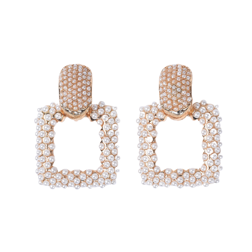 Geometric Pearl Chain Earrings