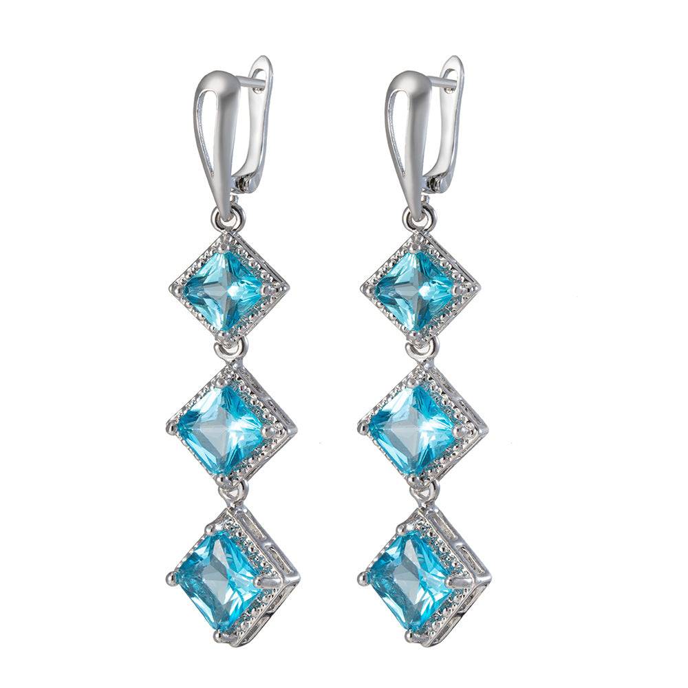 Graduated Cubic Zirconia Cushioned 3-Stone Earrings