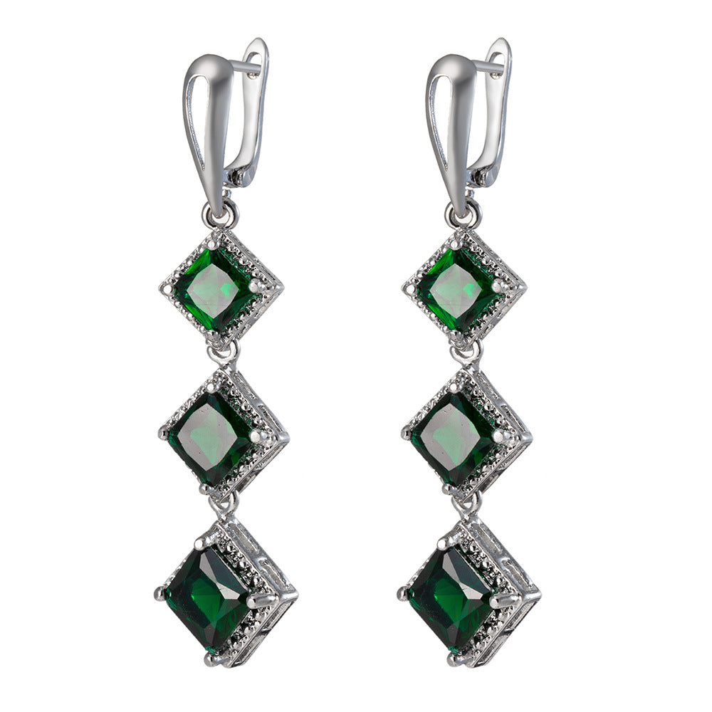 Graduated Cubic Zirconia Cushioned 3-Stone Earrings