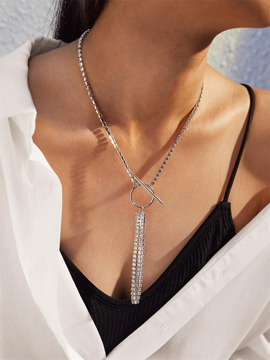 CZ Diamond Box Chain Tassel Necklace