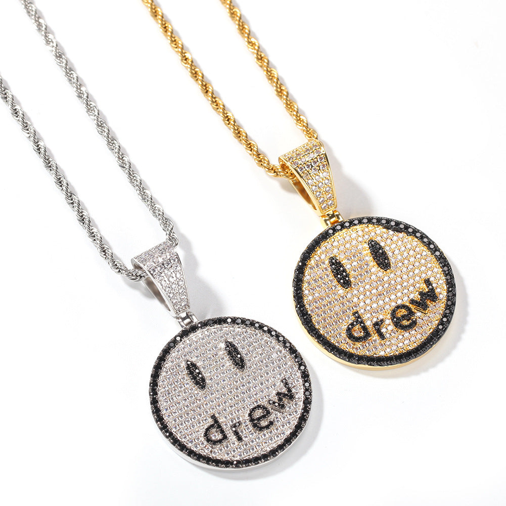 Encrusted drew Smiley Face Emoji Pendant Necklace