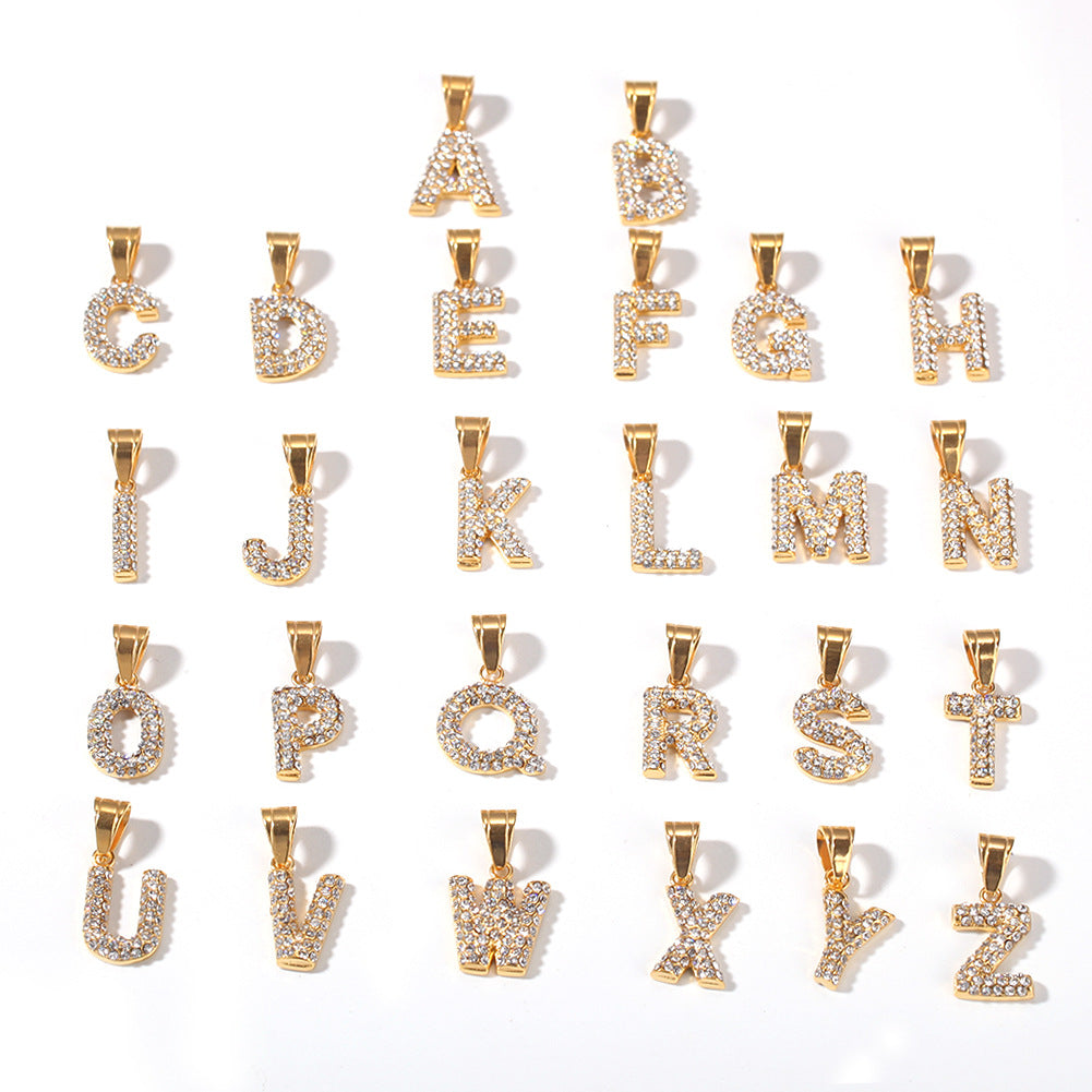 Encrusted Alphabet Letter Pendant Hip Hop Necklace