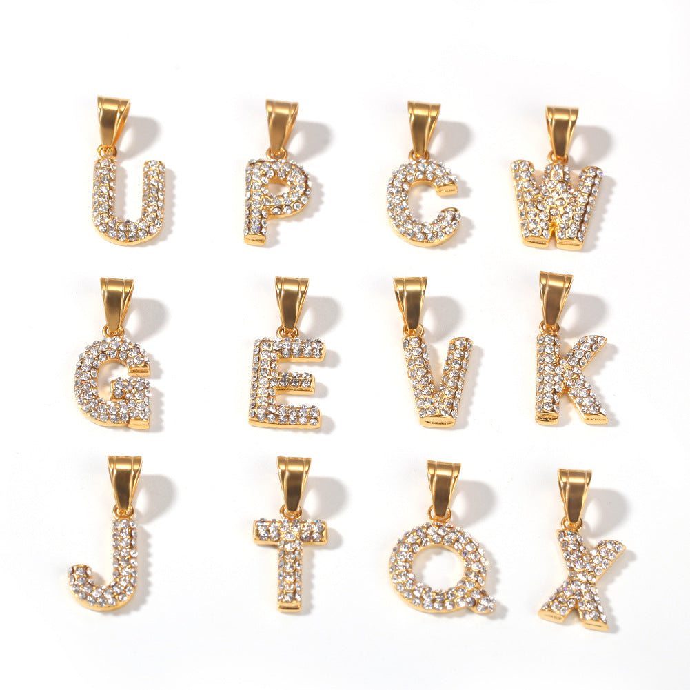 Encrusted Alphabet Letter Pendant Hip Hop Necklace