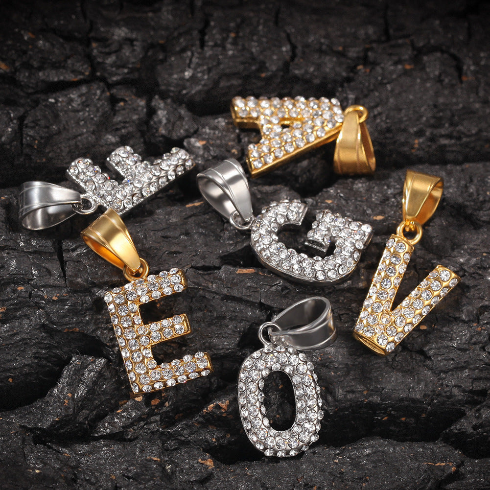 Encrusted Alphabet Letter Pendant Hip Hop Necklace