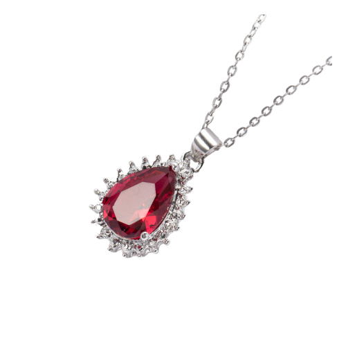 Wine Red CZ Diamond Entourage Pendant Necklace