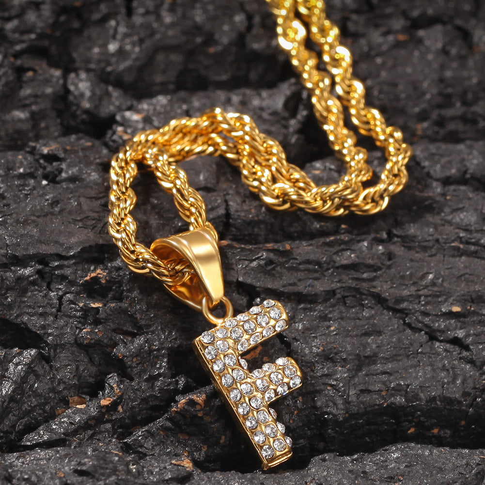 Encrusted Alphabet Letter Pendant Hip Hop Necklace