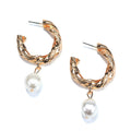 Gold C Earrings w/ Pearl Dangles