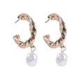 Gold C Earrings w/ Pearl Dangles