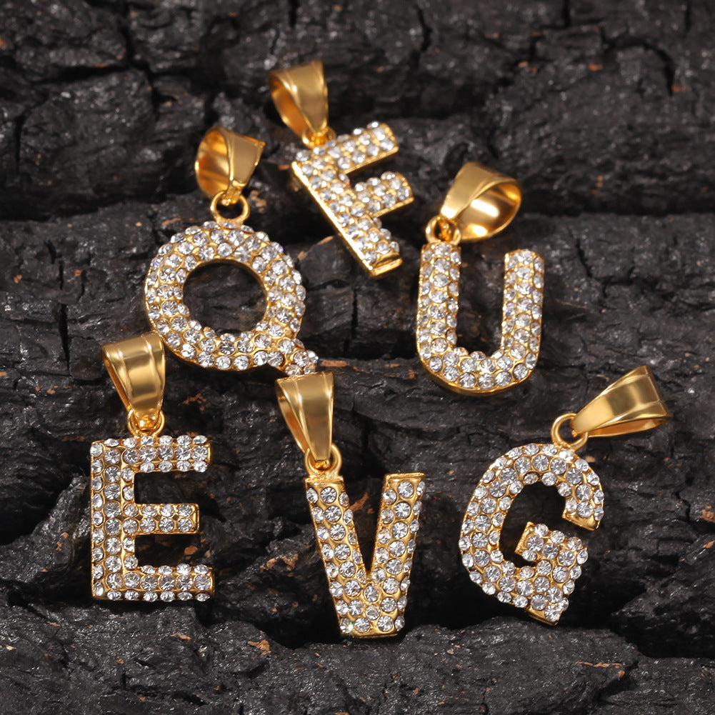 Encrusted Alphabet Letter Pendant Hip Hop Necklace