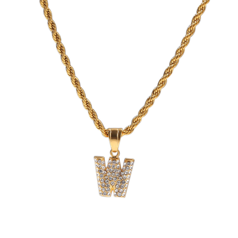 Encrusted Alphabet Letter Pendant Hip Hop Necklace